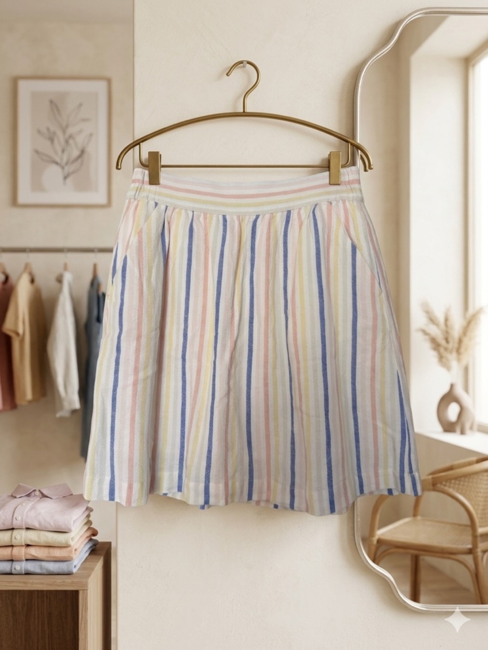 LOFT Pastel Vertical Stripe Skirt in Blue, Pink, Yellow & Cream